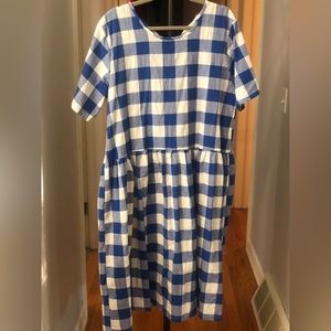 Blue and white checked dress